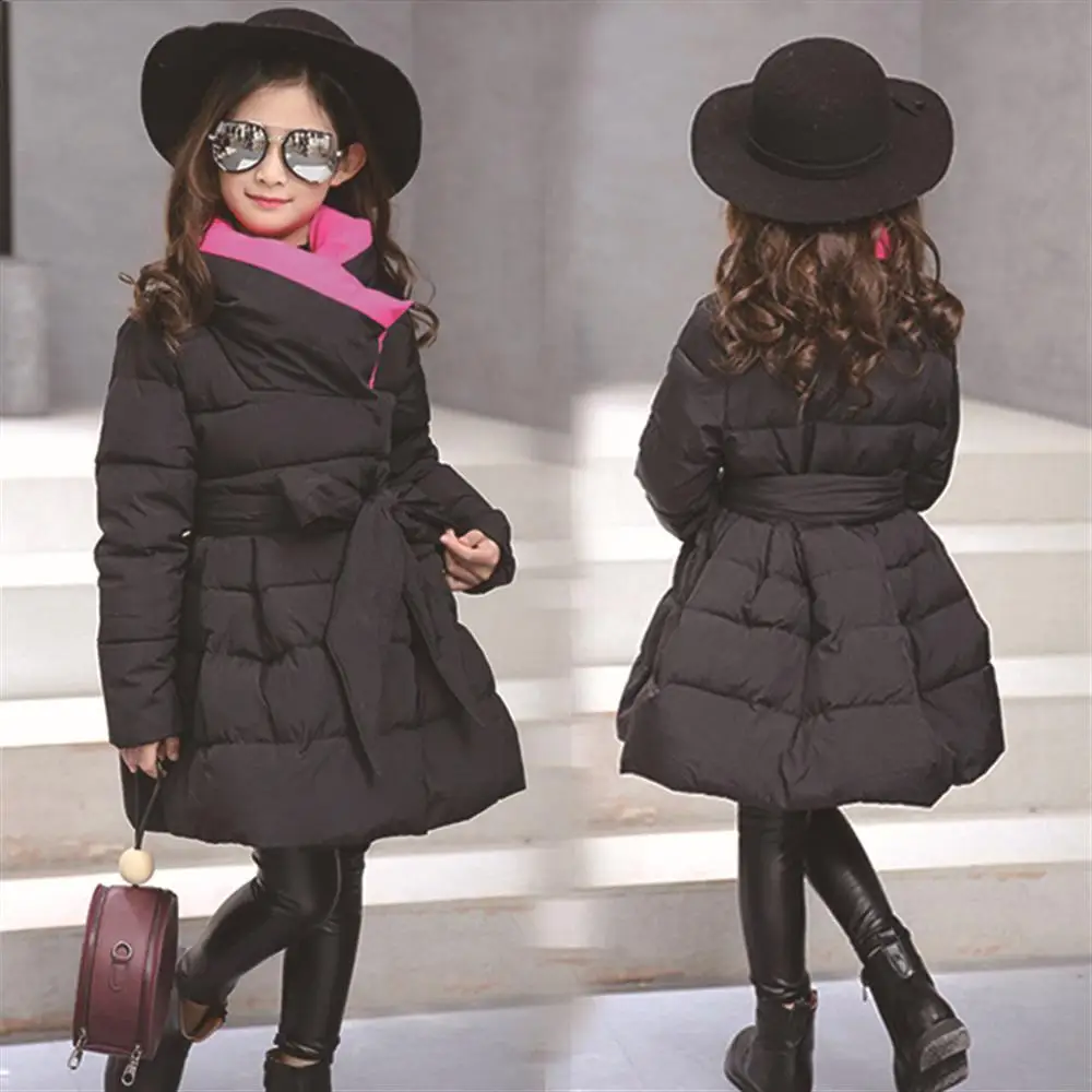 Зимние пальто для девочек длинные Стиль мода детская верхняя одежда толстые