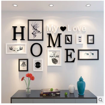 B 9 шт. картина Love home настенные фоторамки комбинированные часы набор деревянная гостиная настенная комбинация Винтаж DIY фоторамки - Цвет: B