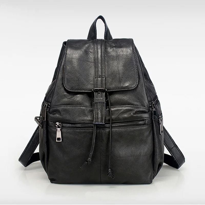 XINDI рюкзак из натуральной кожи брендовый дизайн Mochila Feminina Mochilas Школьные сумки женская сумка для путешествий Mochilas Mujer Rugzak - Цвет: black