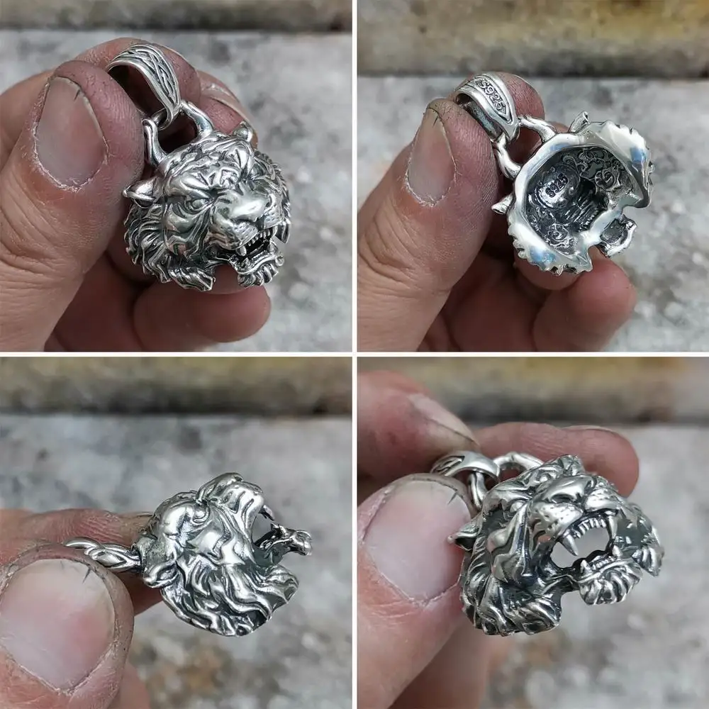 LINSION 925 пробы серебряные высокие детали подвеска Тигр Мужская Байкерская в стиле