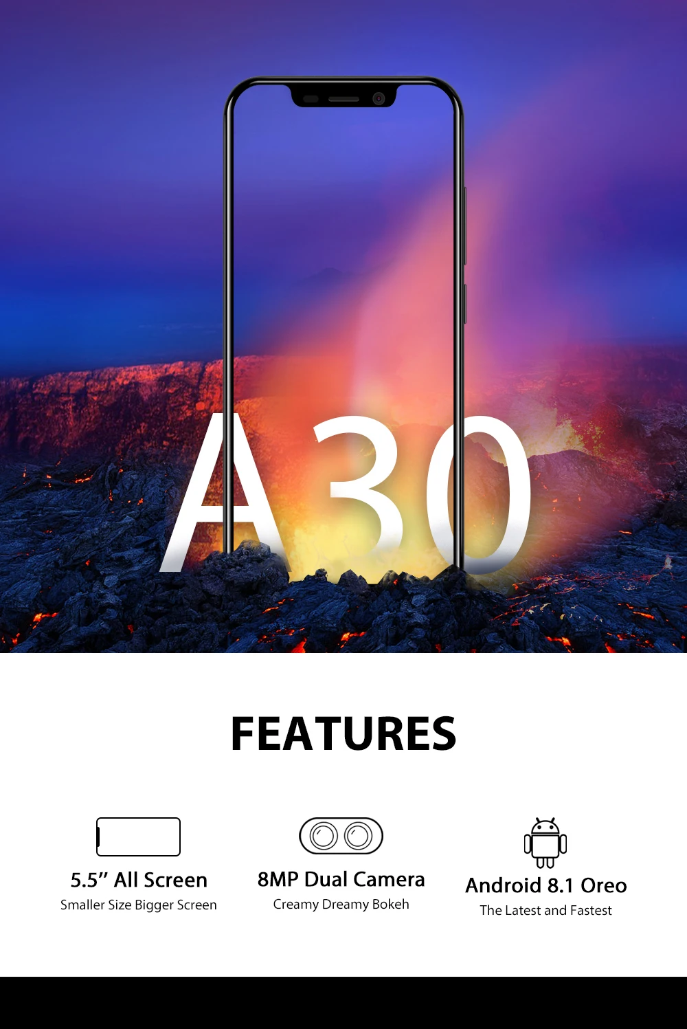 Смартфон Blackview A30, 19:9, 5,5 дюймов, Android 8,1, 8 Мп, двойная камера, 2 Гб ram, 16 ГБ rom, MT6350V, 3G, мобильный телефон
