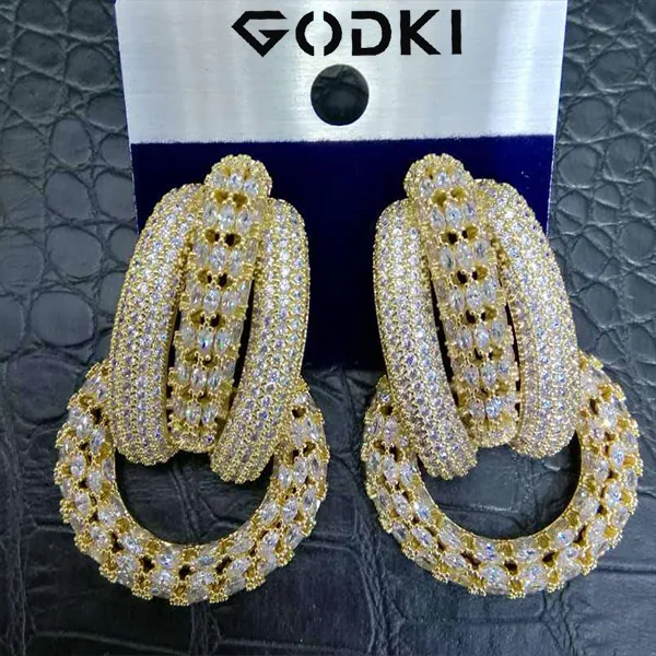 Gold Амулеты GODKI, Разноцветные серьги с кубическим цирконием, африканские корейские элегантные женские серьги-гвоздики в ювелирном - Окраска металла: Gold