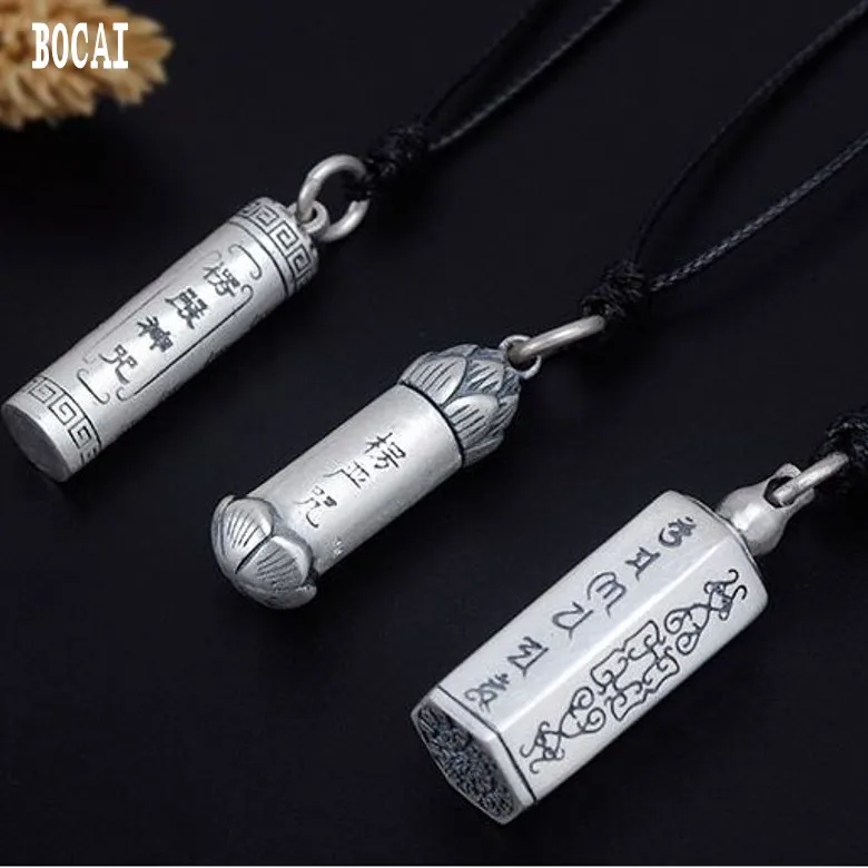 

S990 sterling silver stern charm pendant retro Buddhism lotus male six-word mantra pendant female silver jewelry