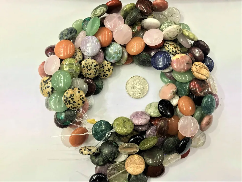 20mm Natural Coin Round Shape Assorted Stones Semi Precious Beads DIY Loose beads Strand 15 inches Wholesale For | Украшения и
