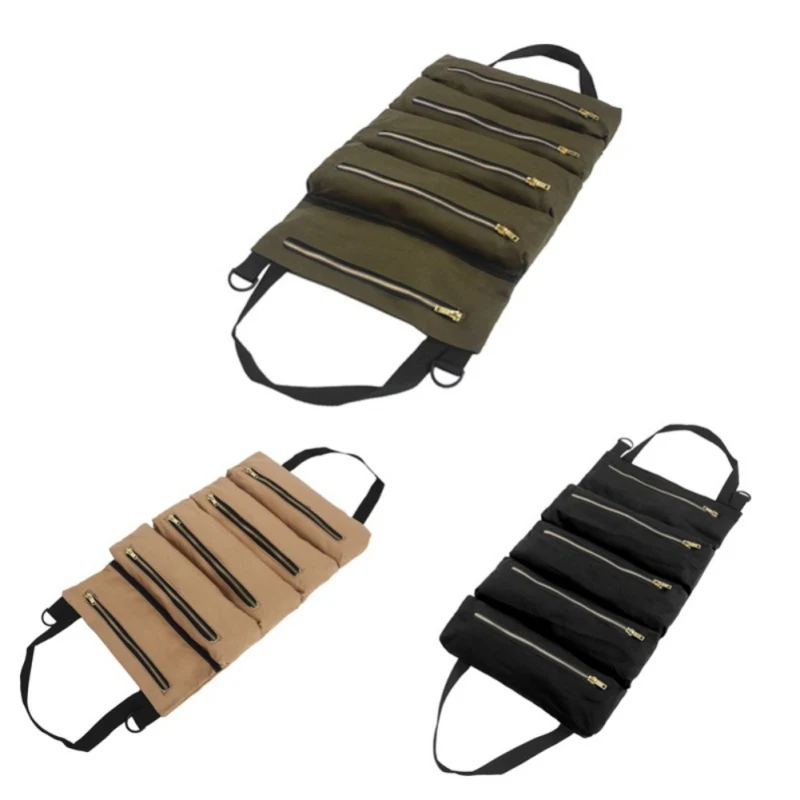 

Super Tool Roll Large Wrenches Portable Roll Tools Bag Canvas Tool Organizer Bucket Tool Roll Up Pouch Car Back Seat Organizer