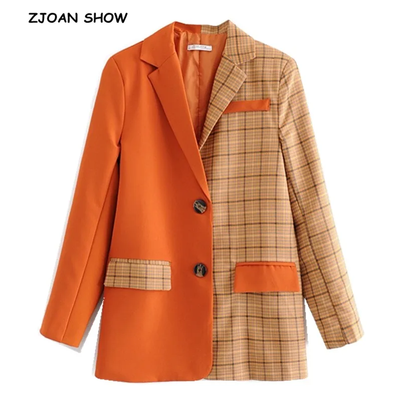 Женский блейзер в клетку оранжевый клетчатый Блейзер контрастных цветов стиле