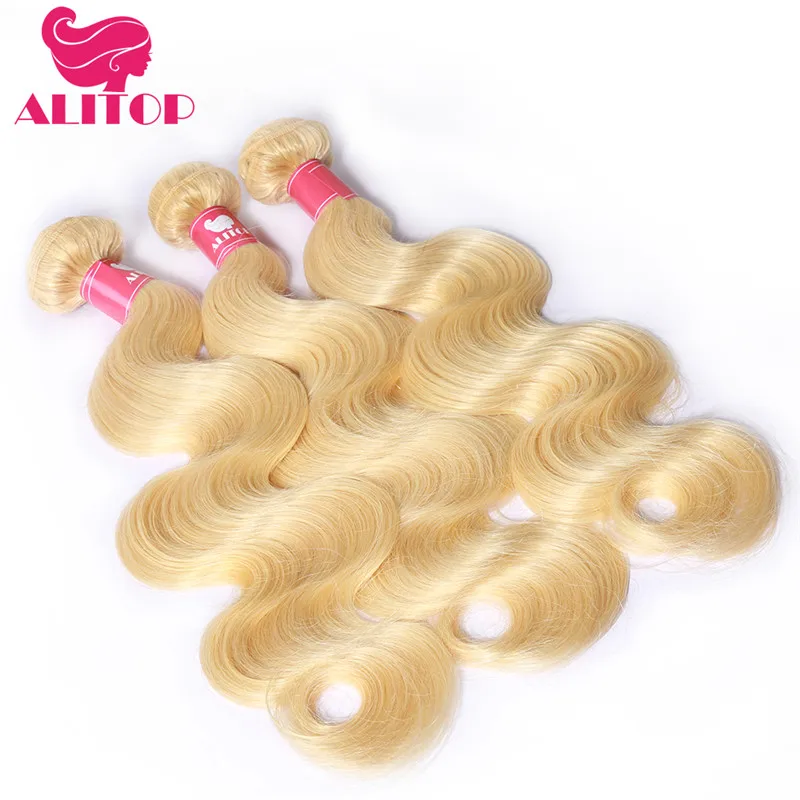 ALOTOP Blonde 613 пучки с закрытием бразильские волнистые волосы фронтальной Remy perruque chevex