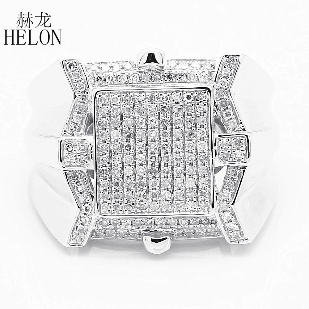 HELON 925 безукоризненные Серебрянные Серьги 0.6ct Природные Алмазы Для мужчин Обручальное модные кольца с бриллиантами ремешок стильные вечерние роскошное обручальное кольцо