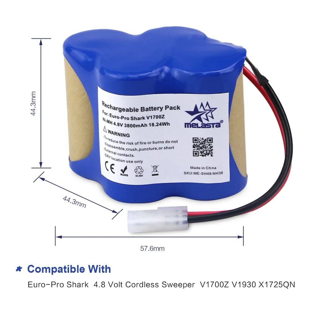 Melasta 2 PACK 4 8 V 3800mAh NiMH батарея для евро Pro Shark V1700Z V1930 X1725QN VAC X8905 беспроводной пылесос