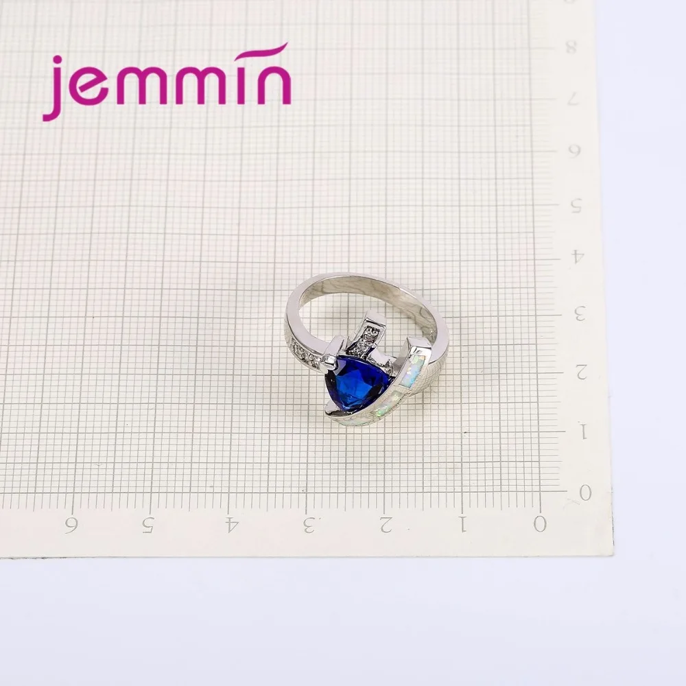 Jammin S925 кольцо стерлинговоe серебряное со стрелкой через дизайн Halo Blue Crystal и белое