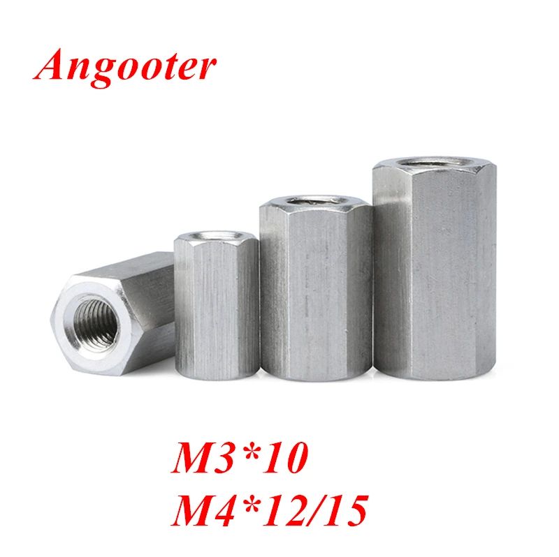 

10pcs Coupling Nut M3 M4 Rod coupling Hex nut 304 stainless steel Long Hex Nut Connection Thread Nut