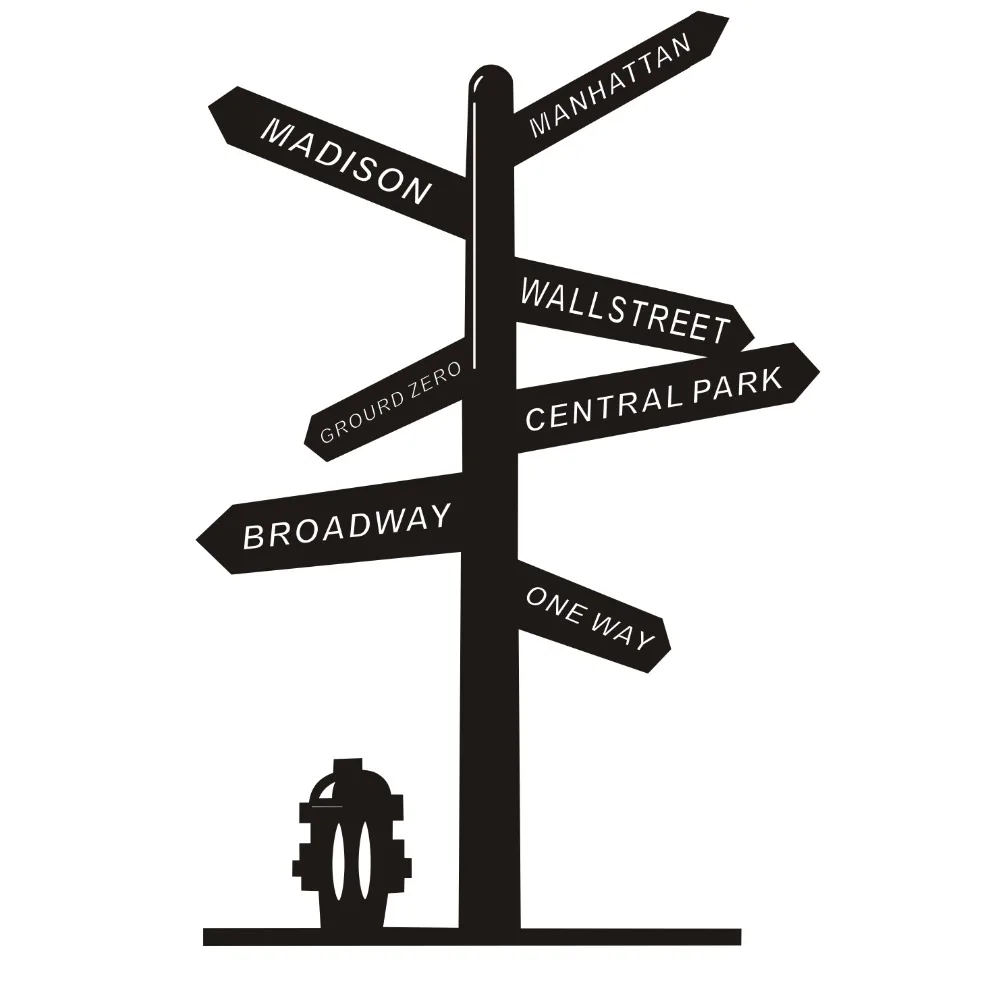 Наклейка на стену винил Стикеры указатель US Нью Йорк Бродвейский Уолл стрит