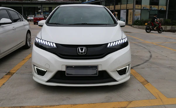 2 шт. светодиодный фары для Honda Fit- Автомобильный светодиодный свет двойной ксеноновые линзы автомобильные аксессуары Габаритные огни противотуманных фар