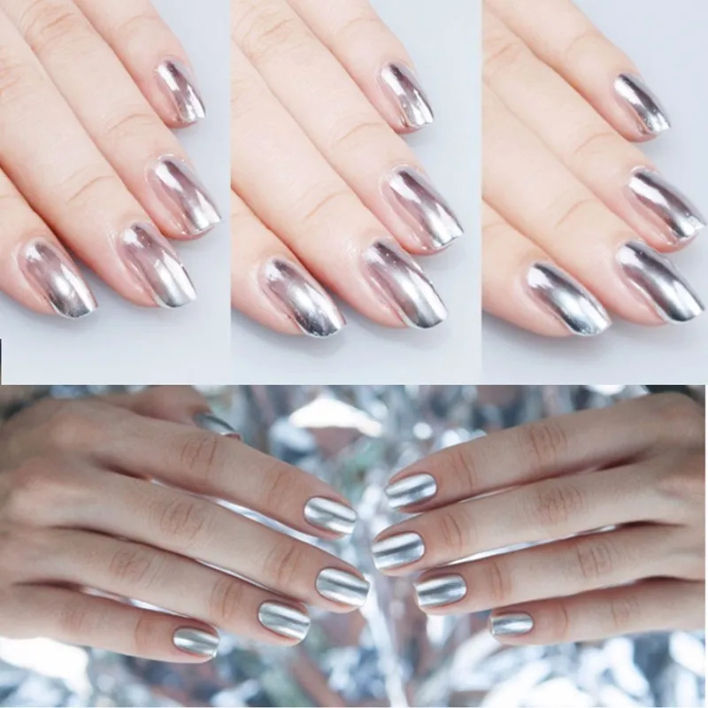 2 шт 6 мл Лак для ногтей метал гель за серебристым зеркалом Metellic эффект лака основа