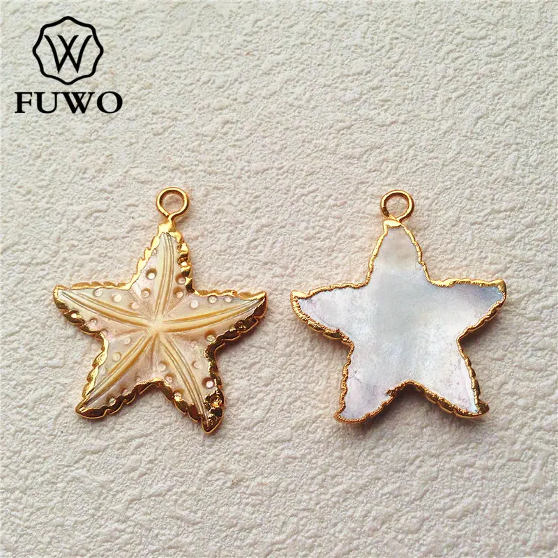 Женский кулон в виде пентаграммы FUWO летний пресноводной ракушки с золотистой