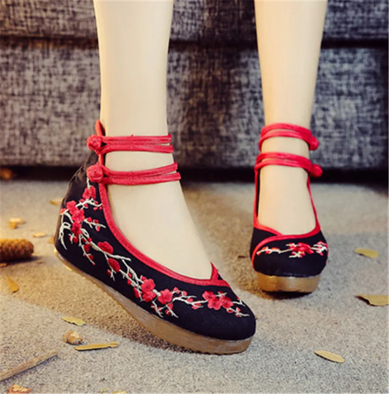 Туфли на плоской подошве; женские лоферы; Zapatos De Mujer; Туфли-оксфорды в стиле Лолиты; парусиновые женские эспадрильи в стиле Харадзюку; модная вышитая обувь для женщин - Цвет: 5cm meihua black