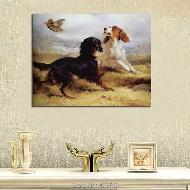 Настенная живопись Repro современная абстрактная картина маслом две собаки и птицы