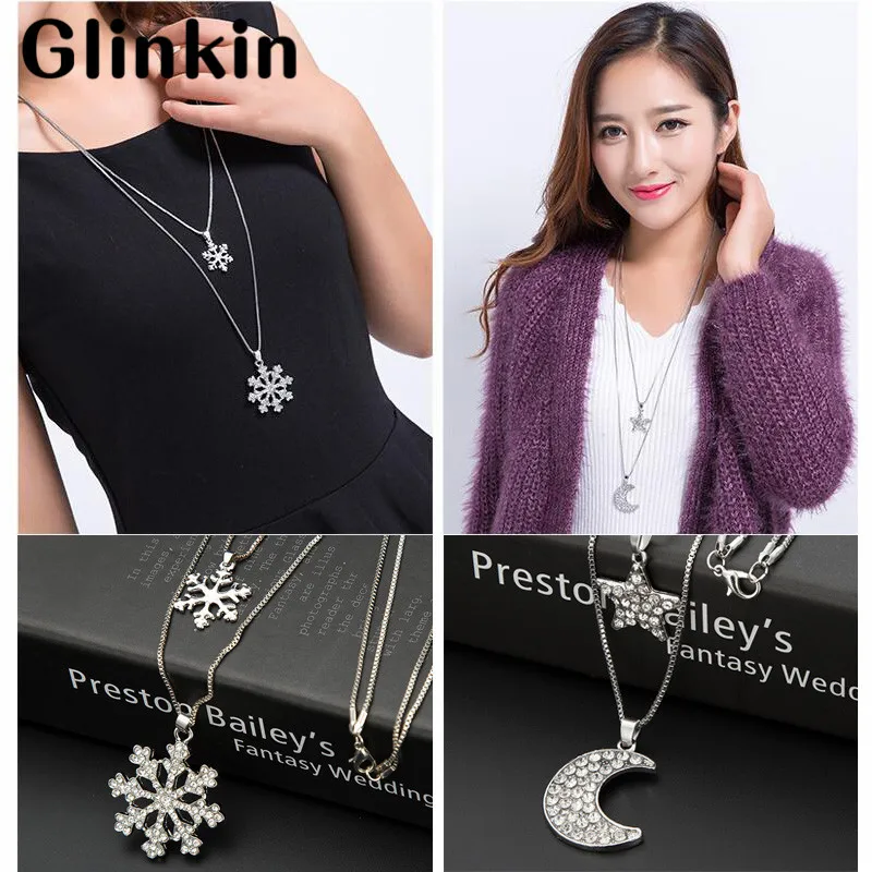 Глинкин моде CZ подвеска Цепочки и ожерелья двойной Чиан свитер для Для женщин