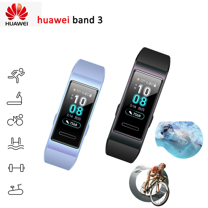 Оригинальный Huawei Band 3 Смарт браслет с металлической рамкой Amoled полноцветный