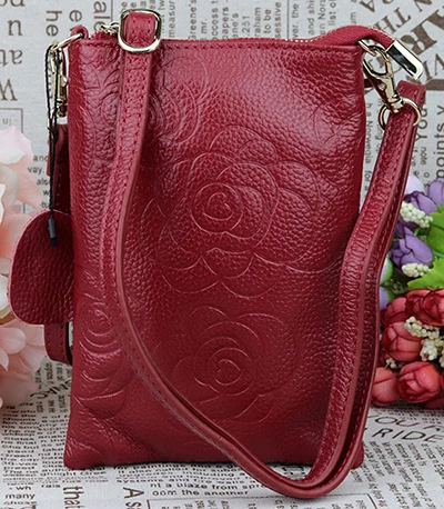 COMFORSKIN Bolsas, Новое поступление, тиснение, Цветочный стиль, женская сумка для мобильного телефона, Гарантированная воловья кожа, вертикальные сумки-мессенджеры - Цвет: Wine Red