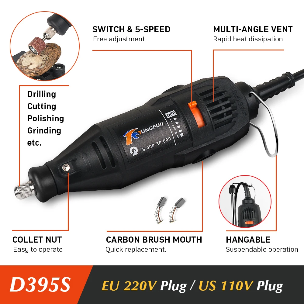 TUNGFULL Dremel Электроинструмент сверлильный станок для дерева Китай мини-дрель для ювелирных изделий с мини-дрель аксессуары Полировка Шлифовка