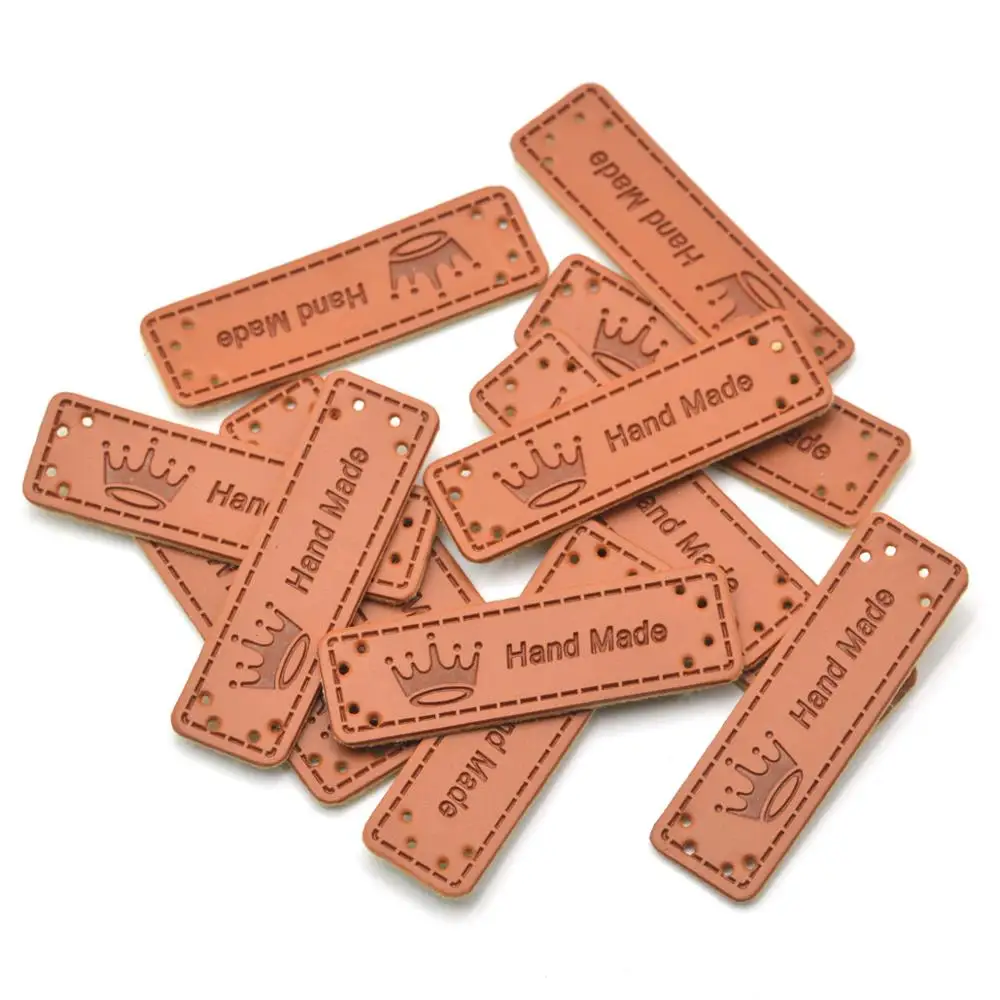 

KALASO Wholesale 30pcs Handmade Labels for Clothes Garment PU Leather Labels Hand Made Tags Jeans Bags Shoes Sewing Supplies