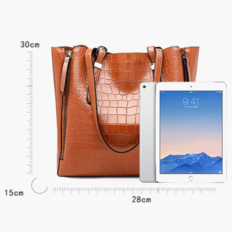 

High Quality Leather Women Handbags Designer Luxury Brands Female Bolsa Alligator Shoulder Bags Large Capacity Bucket Lady Totes