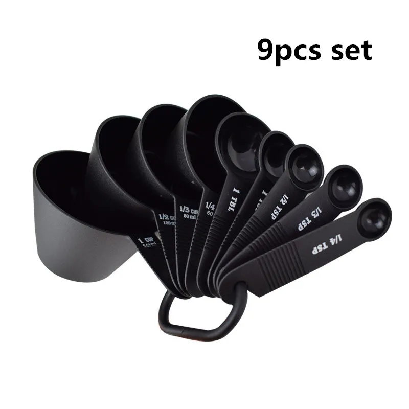 9pcs set 9 шт./компл. черный Цвет мерные чашки и мерная ложка лопатка для выпечки половник с мерной шкалой со шкалой кухонная чайная ложка Пособия по кулинарии инструмент - Цвет: 9pcs set