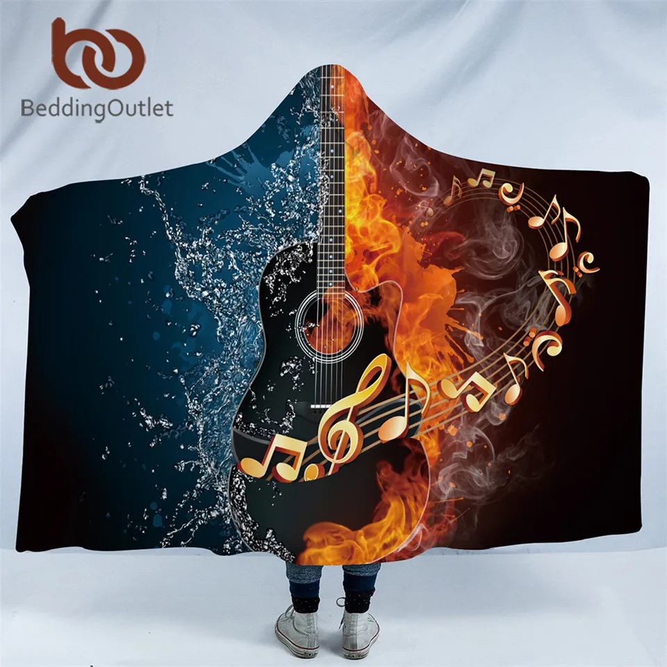 Одеяло BeddingOutlet с капюшоном Флисовое одеяло 3D для гитары музыкальный инструмент