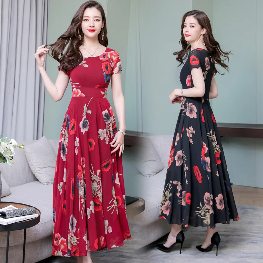 Винтажные шифоновые Макси сарафаны Boho с цветочным рисунком 3XL размера плюс пляжные миди летние новые платья