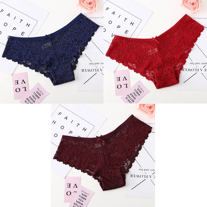 blue red winered 3 штуки трусики для нижнего белья женские сексуальные кружевные дышащие полые женские трусики прозрачное Сексуальное белье для женщин - Цвет: blue red winered