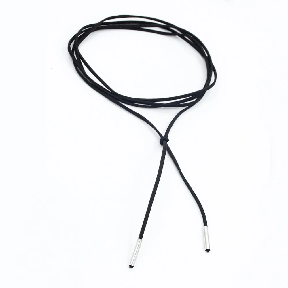 Женское длинное ожерелье из черной кожи золотистый и серебристый цвета