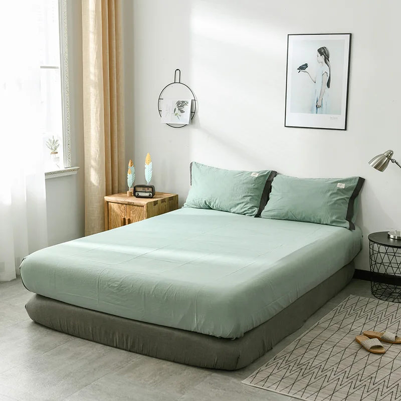 3 4pcs Washed Cotton Brief Style Green Solid Fashion Bedding Sets Duvet Cover Flat Fitted Bed Sheet Pillowcase Home Use Soft | Дом и сад