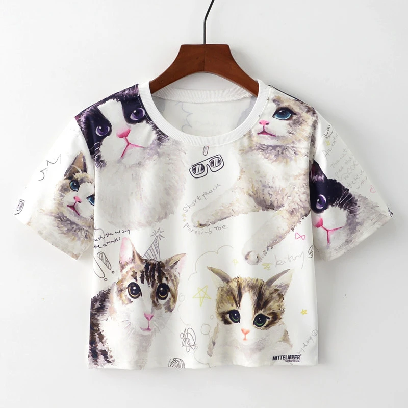 Женская футболка с принтом Четыре кота свободная короткими рукавами