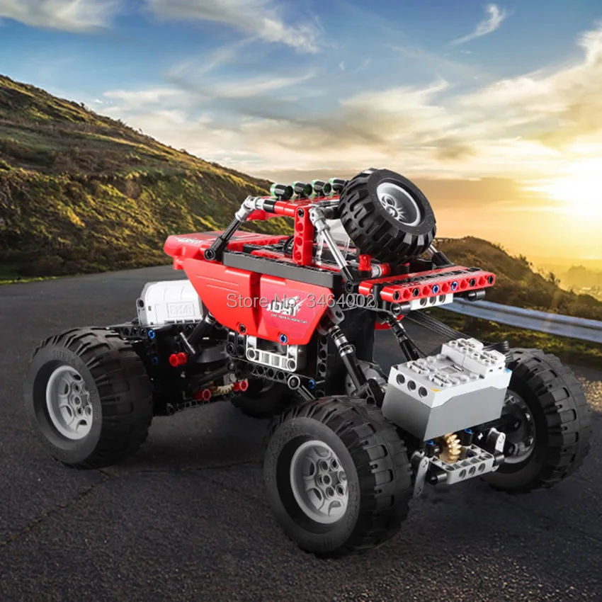 489 шт. строительные блоки RC 4WD 2,4 г альпинистский автомобиль двойные двигатели Bigfoot автомобиль внедорожный автомобиль совместимый основной бренд кирпичики игрушки подарок