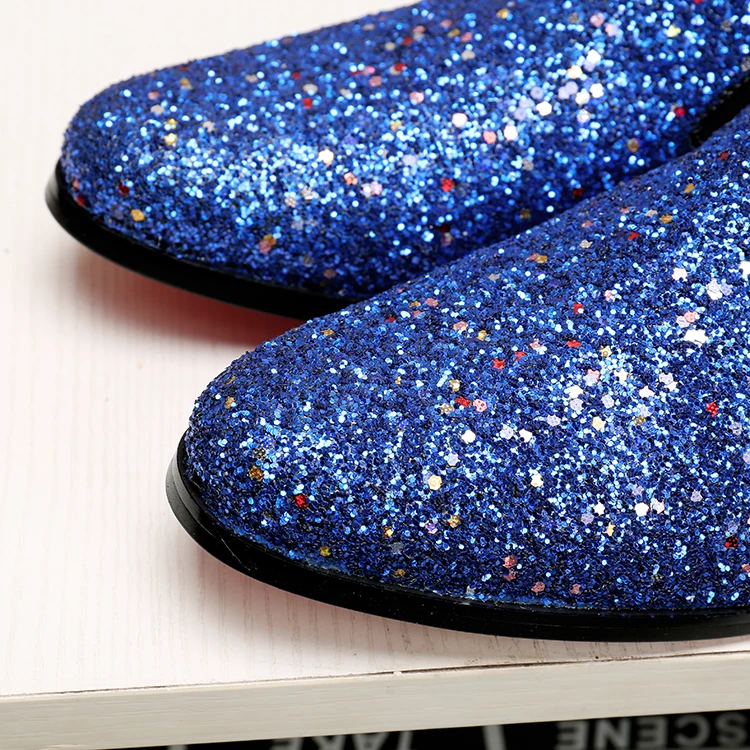 Мужская обувь на скрытом каблуке в британском стиле цвет синий однотонная без