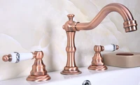 antique red copper widespread bathroom basin faucet dual handle 3 holes basin mixer sink taps deck mounted zrg061