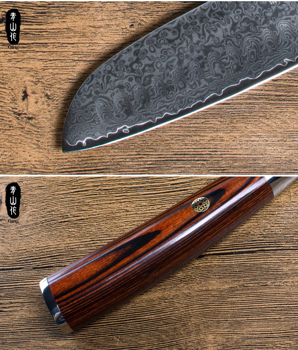 QING дамасский нож " шеф-повара 7" разделочный нож Santoku VG10 Core Дамасские кухонные ножи Набор цветных деревянных ручек кухонные инструменты