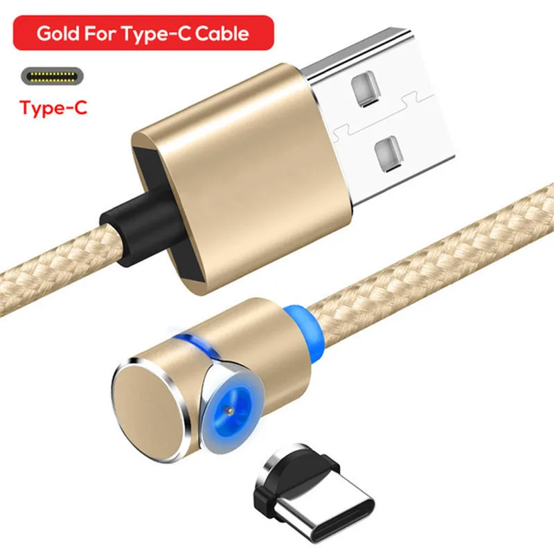 Gold For Type C Магнитный кабель Acgicea 90 градусов usb type C для зарядки samsung S8 S9 Plus Магнитная Быстрая зарядка для Xiaomi huawei кабели зарядного устройства - Цвет: Gold For Type C
