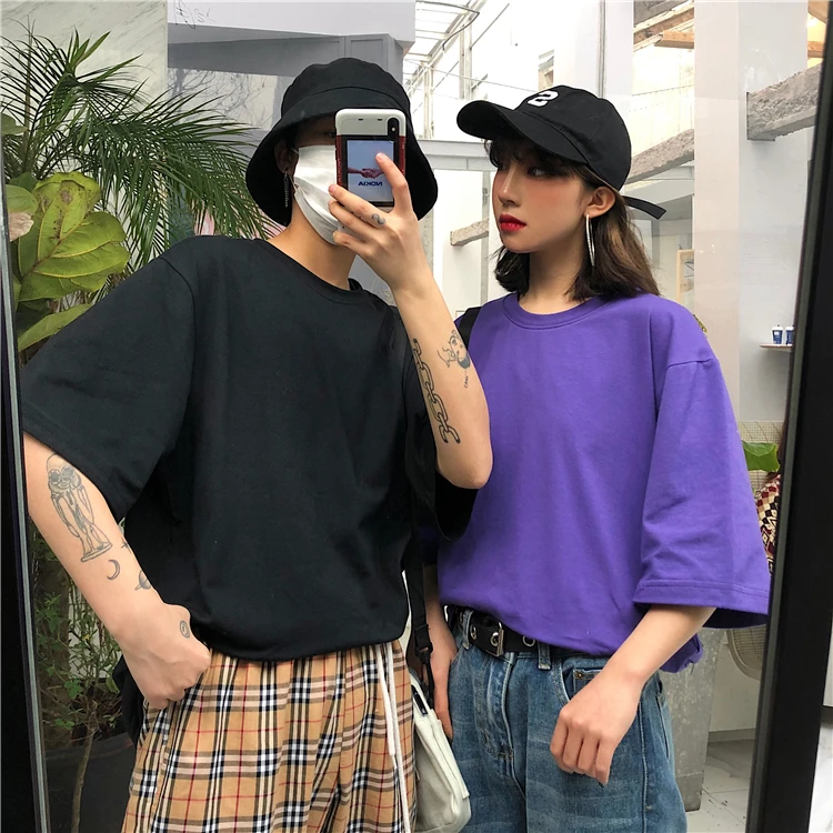 YouGeMan футболка Femme 2019 весна лето женские рубашки корейский Ulzzang Harajuku одноцветная с