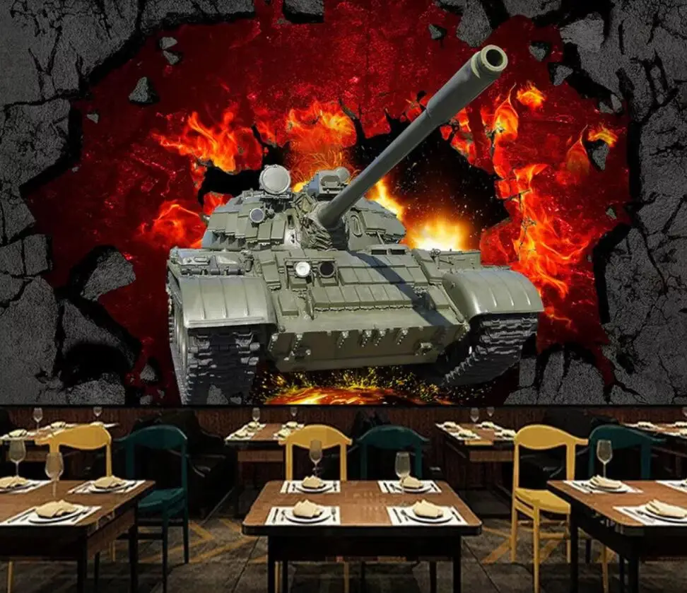 

3D танк сквозь стену фон украшение стены Настенные обои