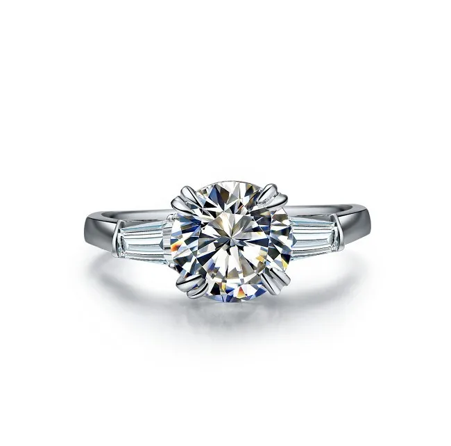 

Solid 14K White Gold Ring 2CT Round Cut Diamond Propose Solitaire Ring Female Bridal Jewelry