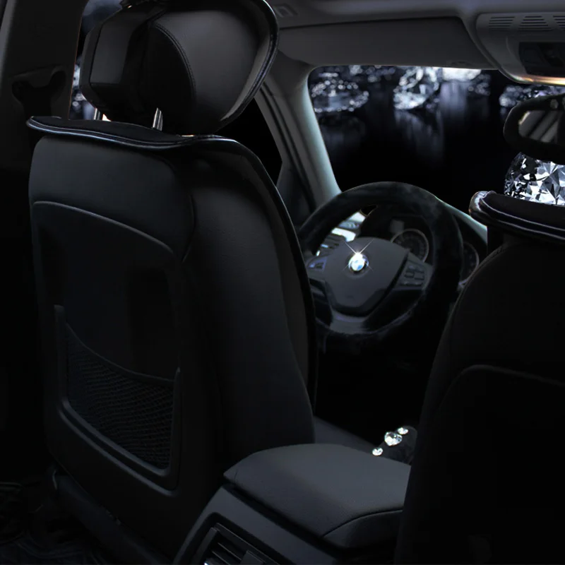 Luxury Full Crystal Diamond Car Seat Cover Universal Winter Plush Auto Seat Cushion Interior Accessories Front Seats Covers