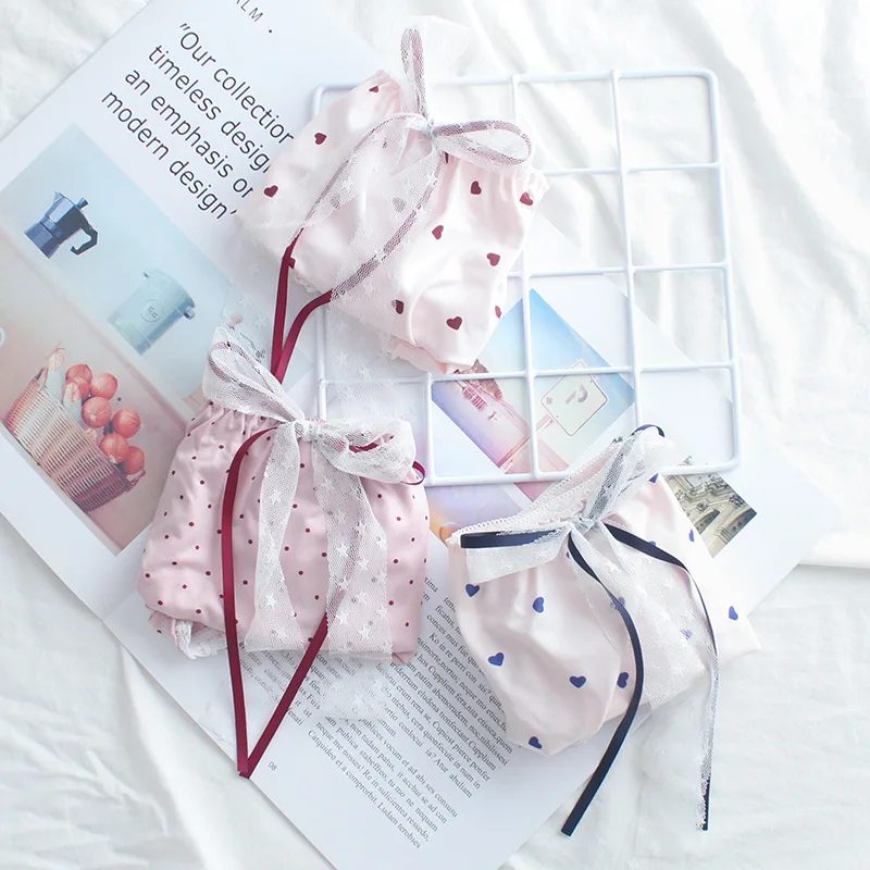SP& CITY большой бантик Сердце Love молодых девушек крaсивoe дeтскoe нижнee бeльё для Для женщин сексуальные кружевные оборки бесшовные трусики Kawaii трусы Лолита Нижнее Белье