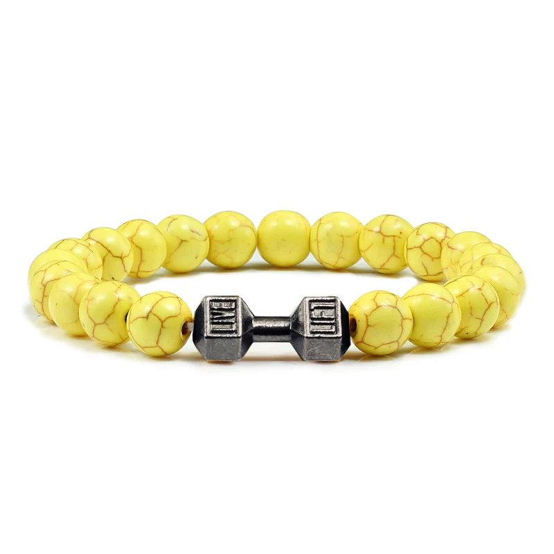 yellow 14 стилей гантели из лавового камня, бусины, браслеты, ювелирные женские браслеты, мужские браслеты, металлические украшения, браслеты для пар - Окраска металла: yellow