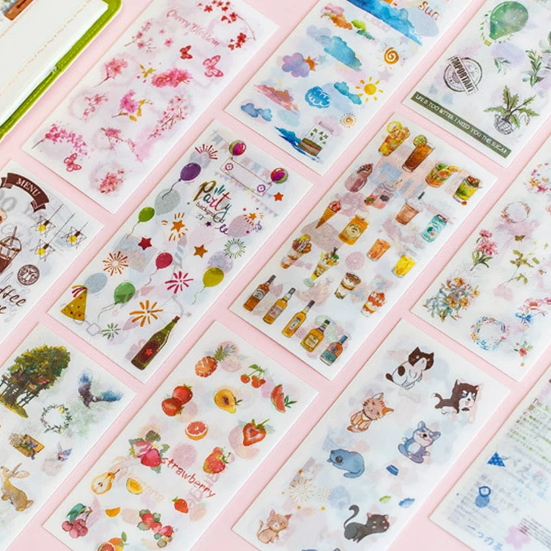 6 шт./лот Yuxian мультфильм акварельные детские бумажные наклейки декоративные DIY