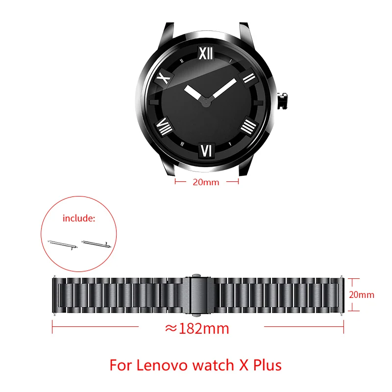 20mm stainless steel strap For Lenovo watch X Plus replacement strap folding Buckle Metal Watch Band Link Bracelet Watchband