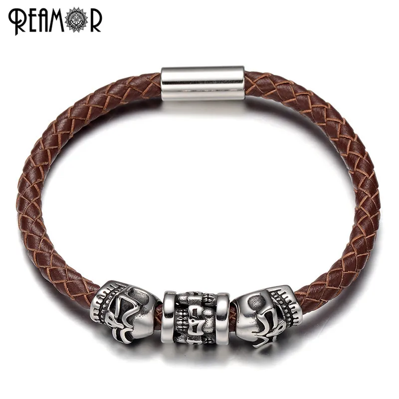 Мужской плетеный браслет из натуральной кожи с магнитной застежкой|bracelets for|head