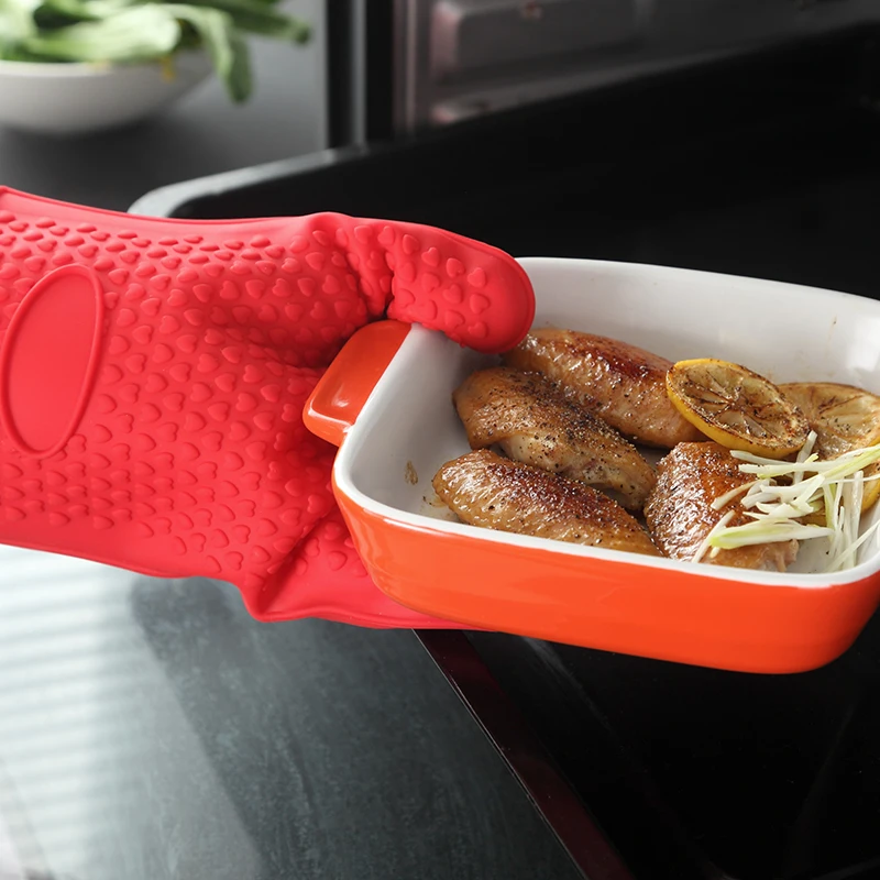 2Pcs/Pair Anti-scalding Silicone Microwave Oven Plus Cotton Insulation Gloves Temperature Kitchen Heat-proof 5Fingers Household | Дом и сад