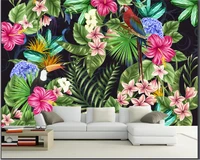 beibehang high creative fashion personality indoor decoration wall paper tropical plant flower and bird background 3d wallpaper